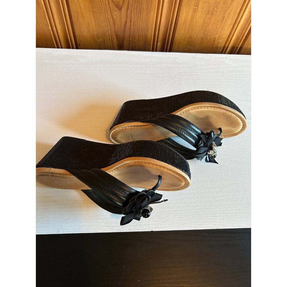 Coach Jainis Size 7B Black Leather and sequin Wedge Sandals. - Picture 6 of 10